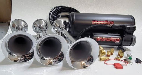 Extreme Train horn  LOUDER Than the competition by a mile !! All Metal Horns , Not Plastic!